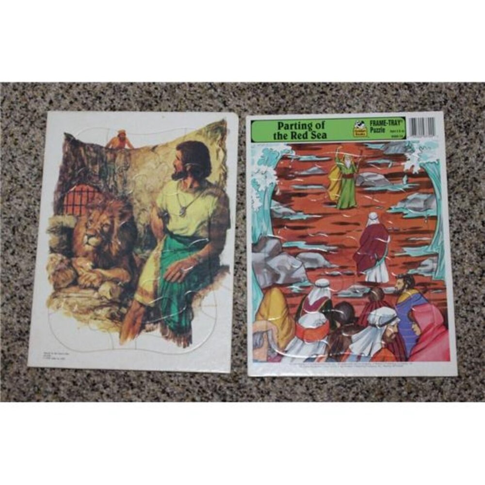 Vintage Tray Puzzle Biblical VBS Daniel Lion's Den CPH Litho Parting Red Sea